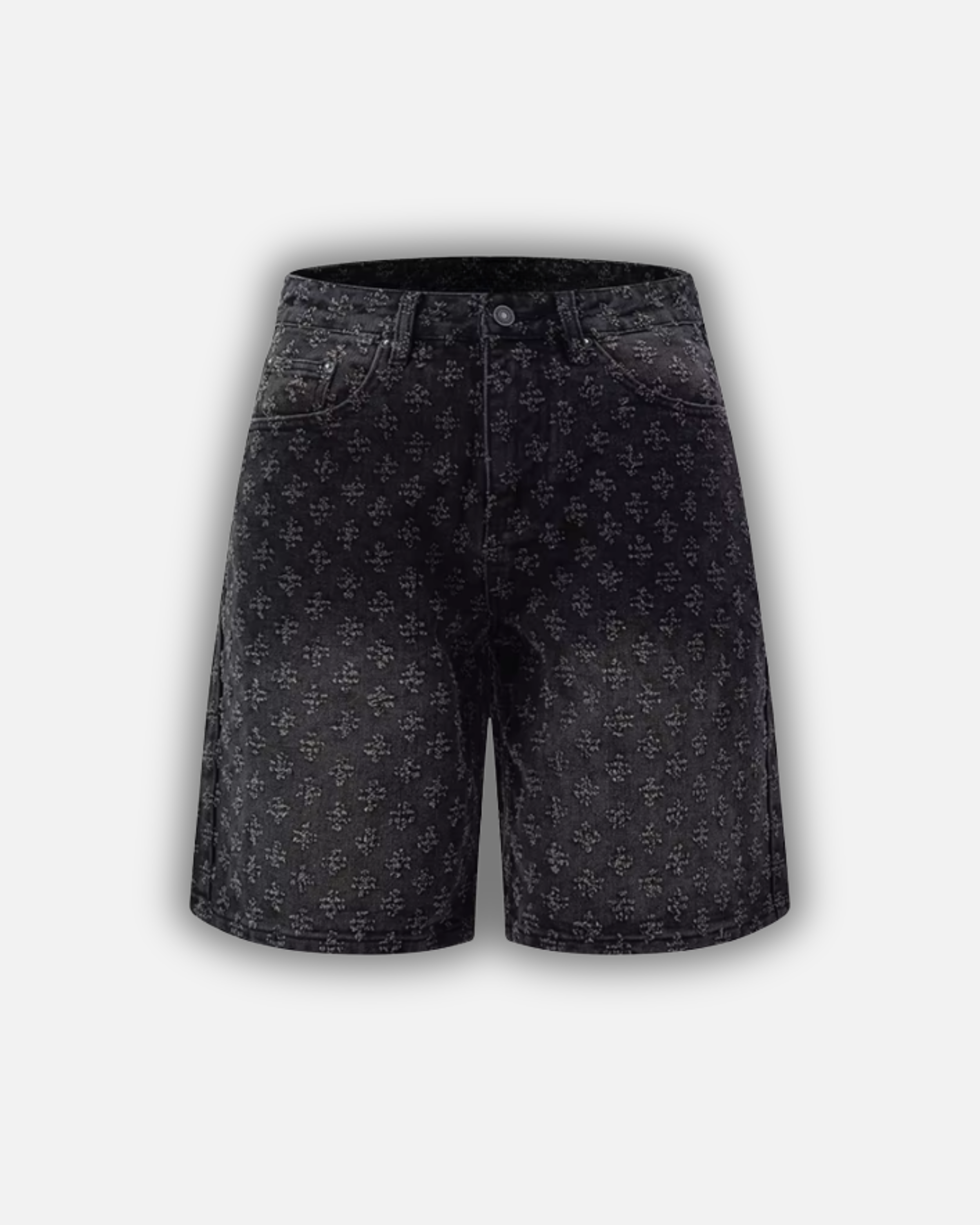 ג’ינס אובר סייז קצר עם הדפס כוכבים שחור ״STARLIGHY”