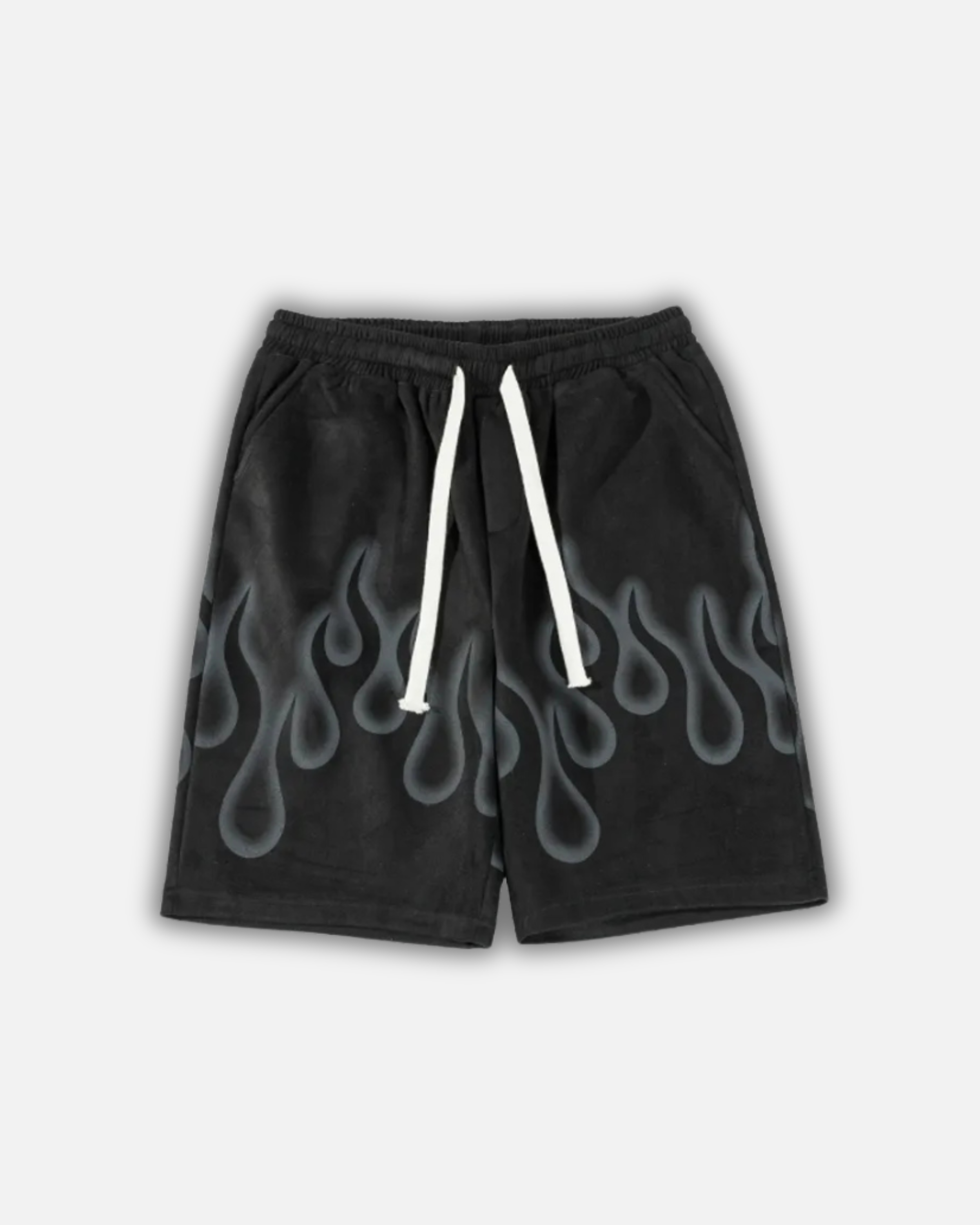 מכנס קצר הדפס אש שחור ״fire״