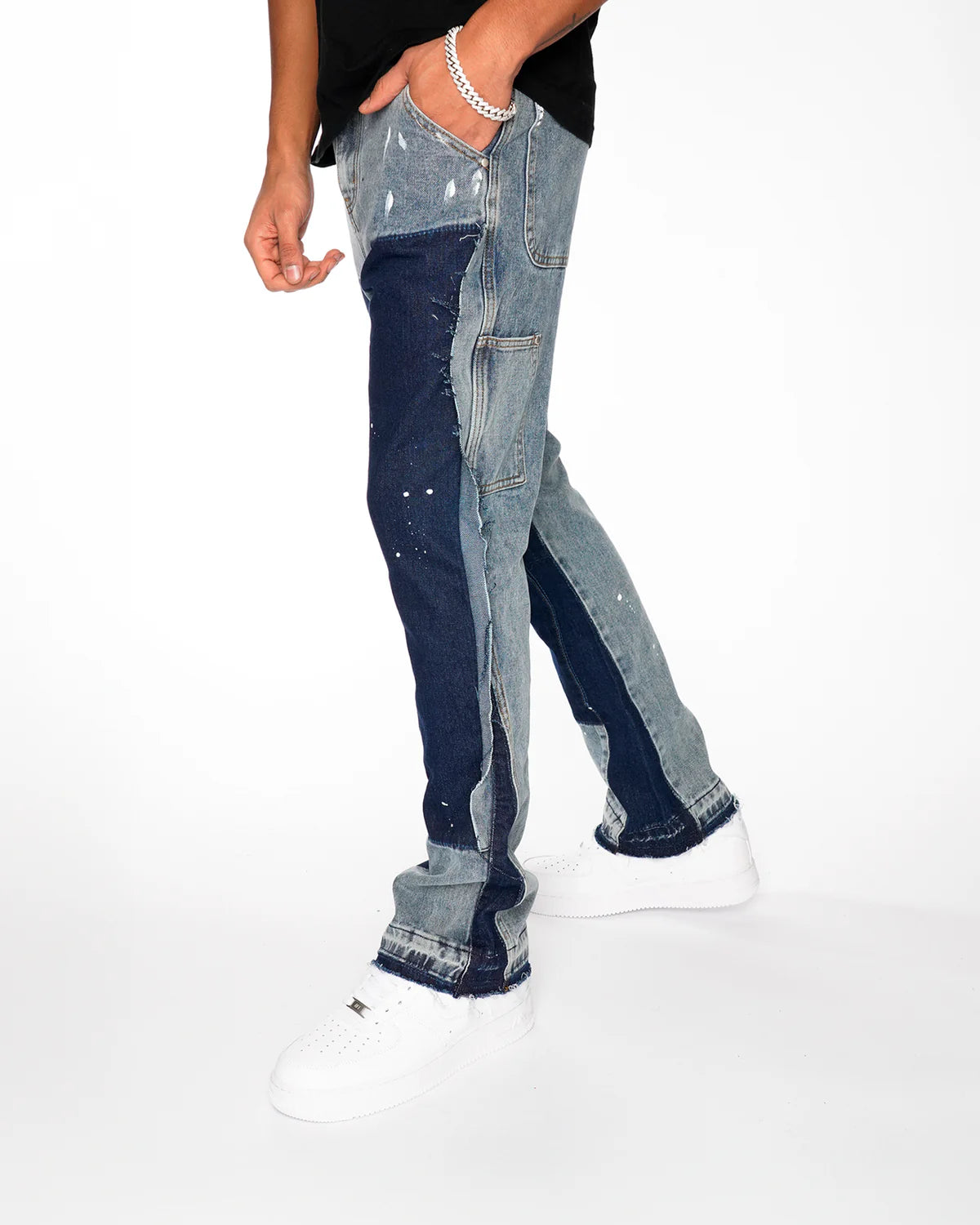 ”blue” ג'ינס אוברסייז כחול בהיר עם שילוב כחול כהה