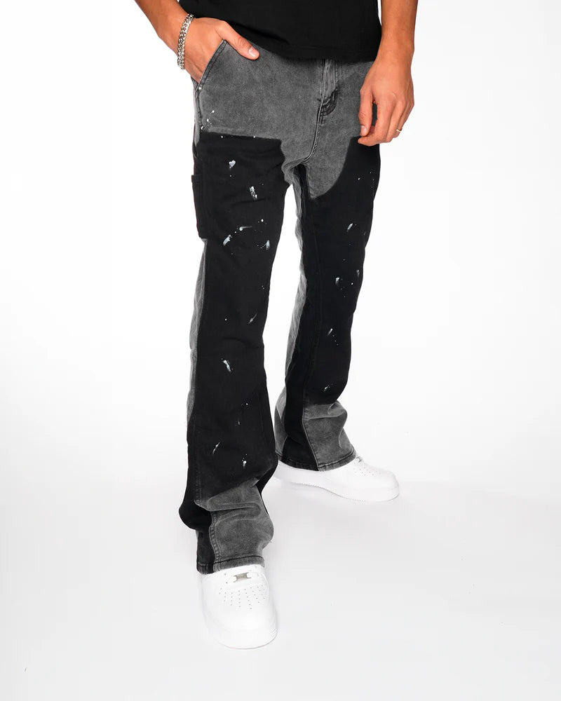 "black" ג'ינס אוברסייז אפור עם שילוב שחור