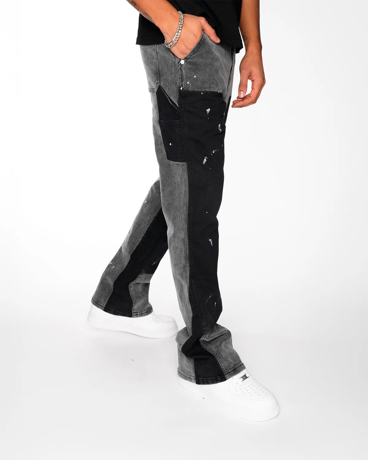 "black" ג'ינס אוברסייז אפור עם שילוב שחור