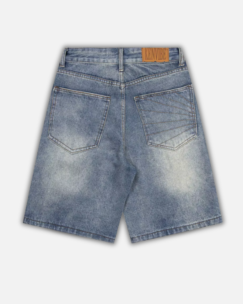 ג׳ינס קצר עם הדפס מניפה ״FAN”