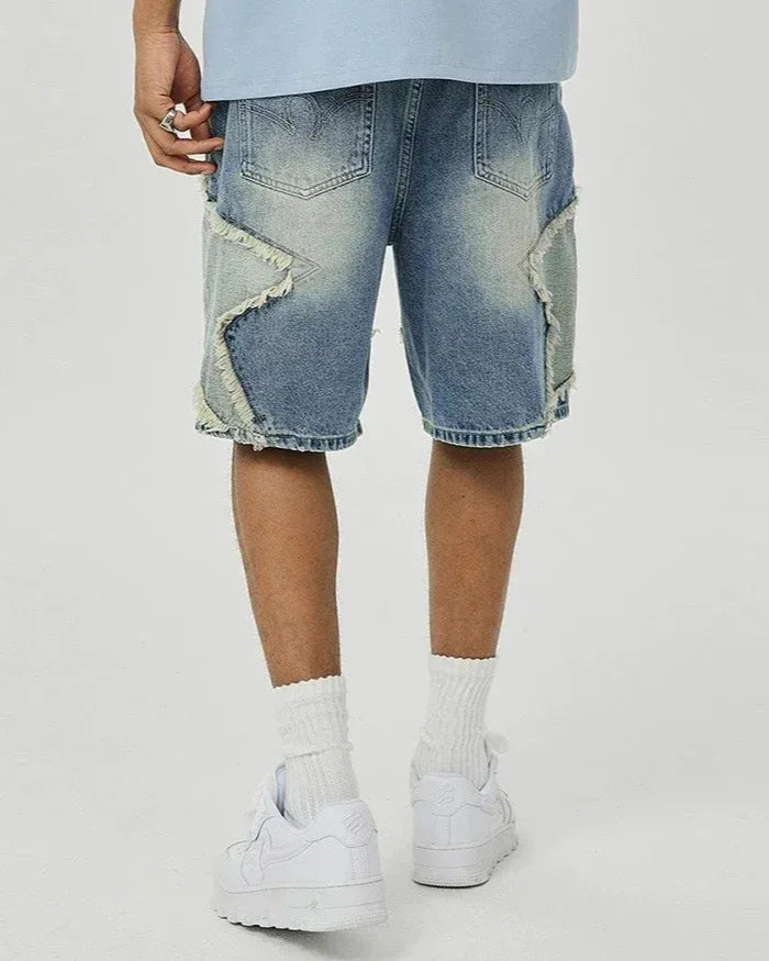 ג׳ינס אוברסייז קצר עם הדפס כוכב גדול ״star״