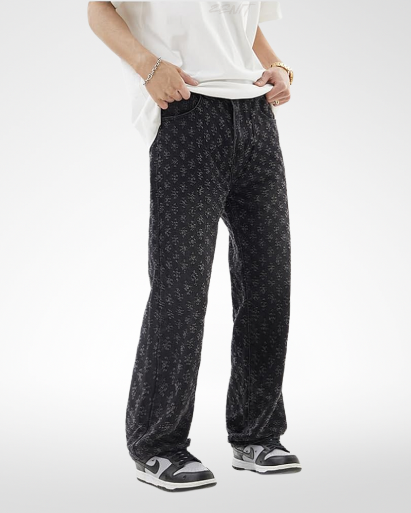 ג’ינס עם הדפס כוכבים שחור ״STARLIGHY”