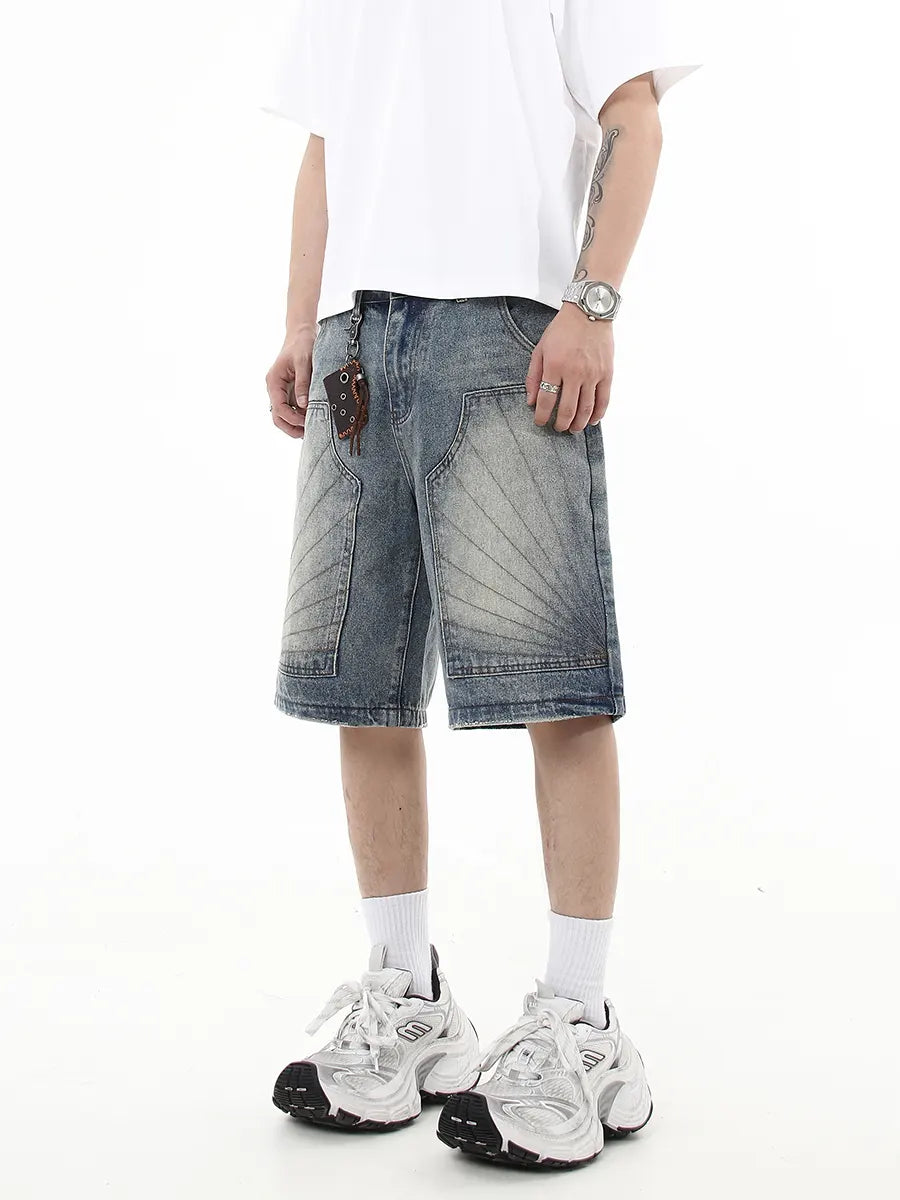 ג׳ינס קצר עם הדפס מניפה ״FAN”