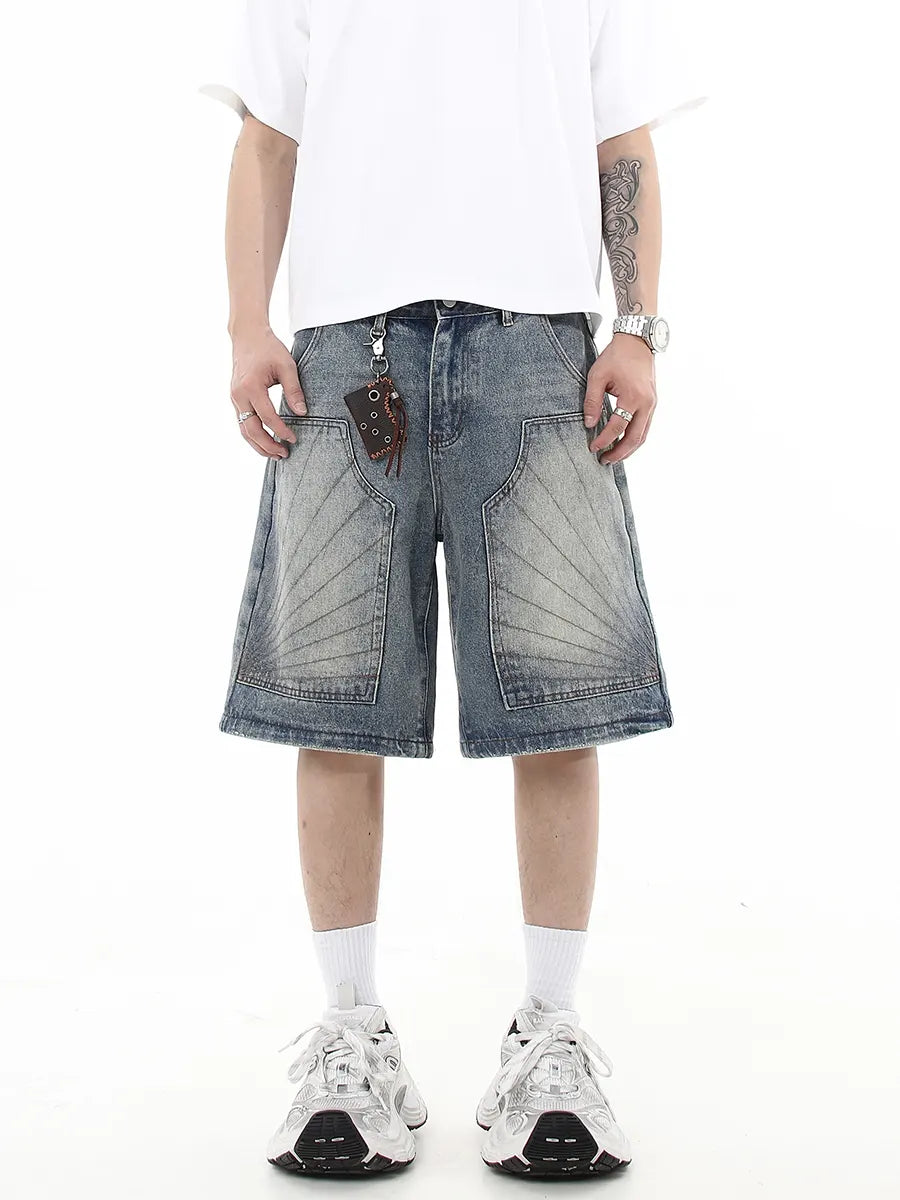 ג׳ינס קצר עם הדפס מניפה ״FAN”