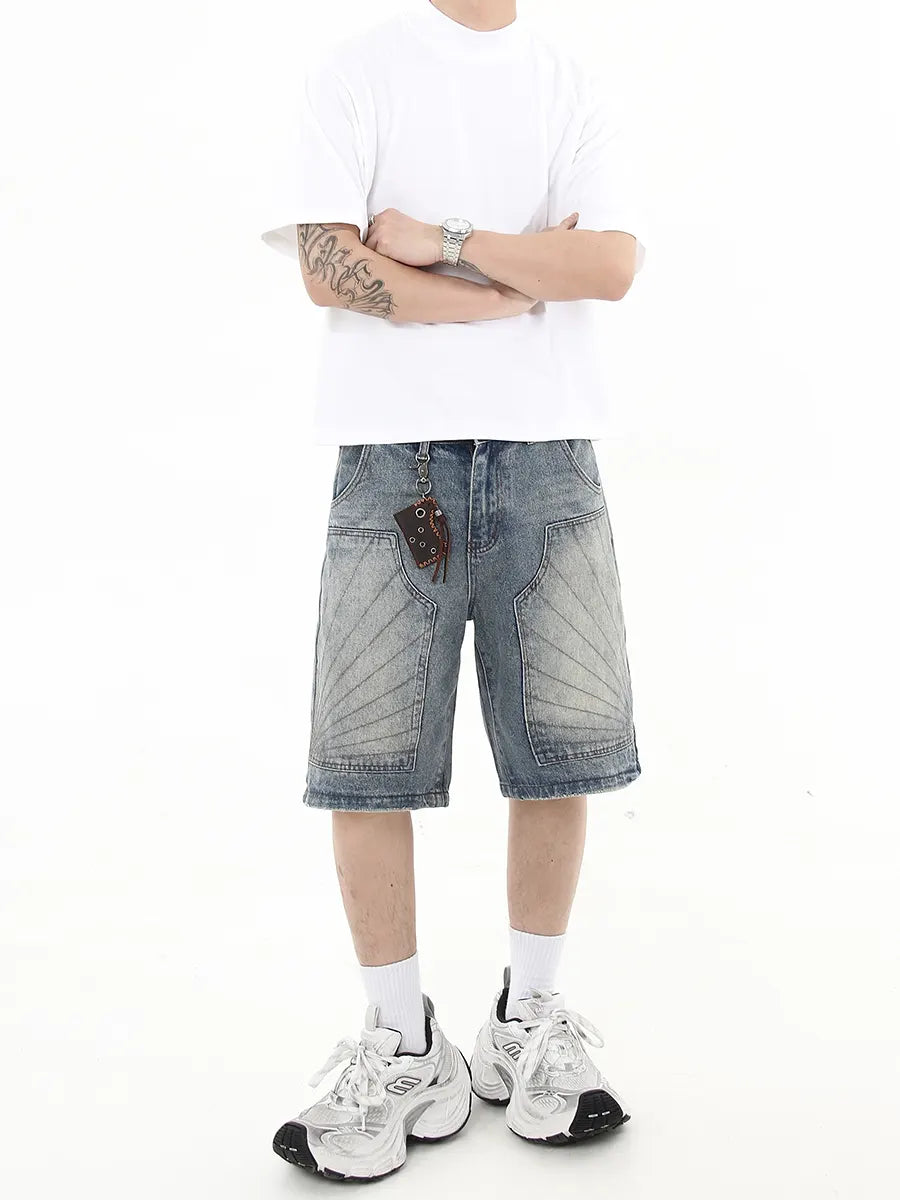 ג׳ינס קצר עם הדפס מניפה ״FAN”