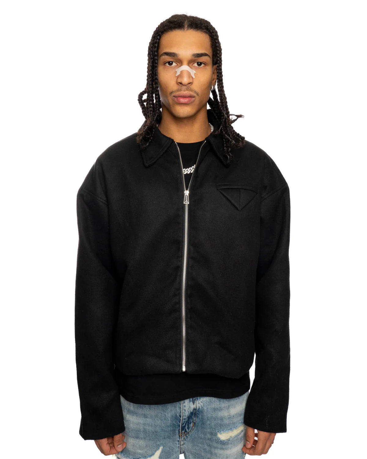 "black" ג’קט בומבר שחור עם צווארון וכיס