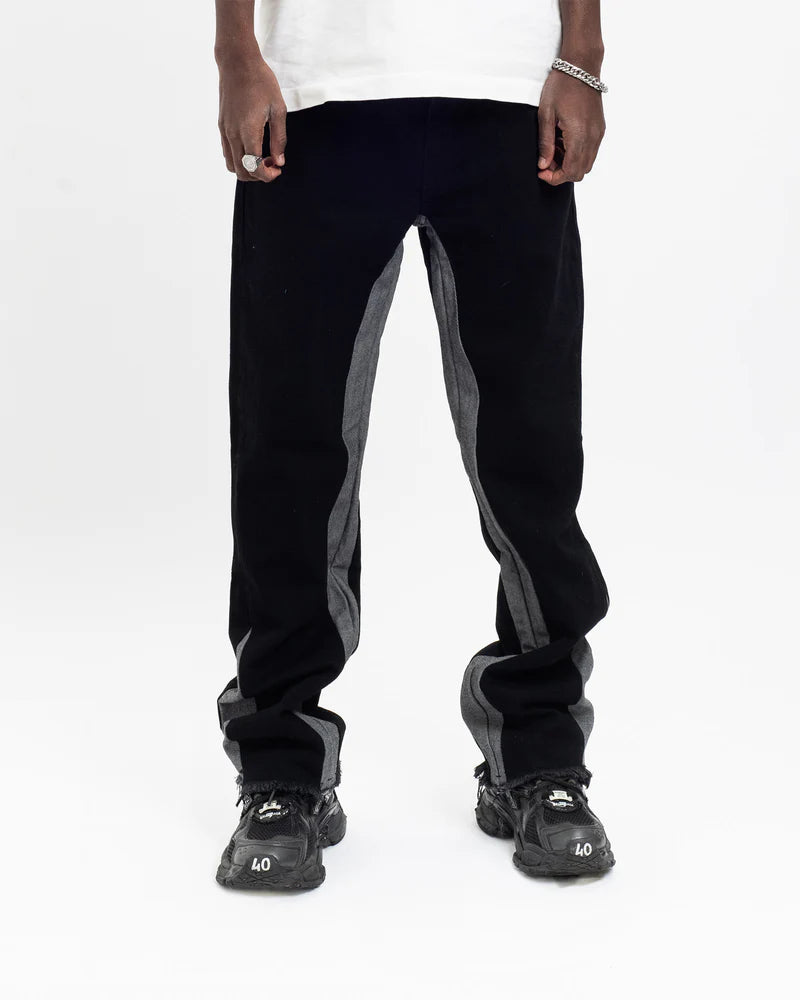 "black" ג'ינס אובר סייז שחור עם פס אפור