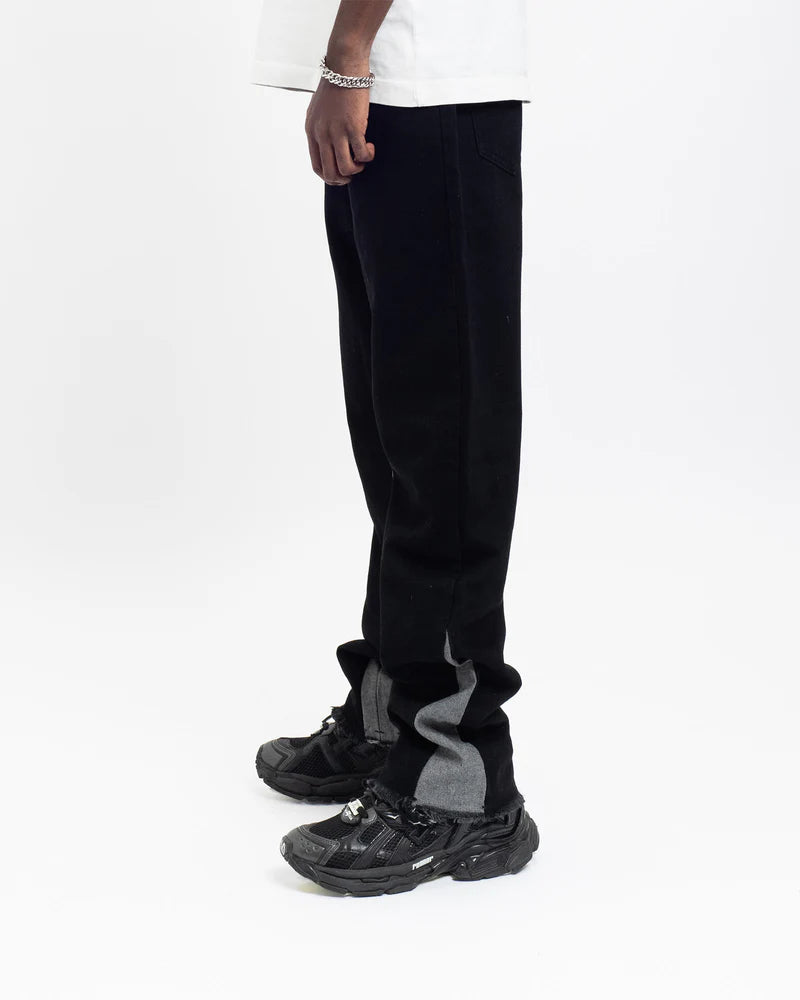 "black" ג'ינס אובר סייז שחור עם פס אפור