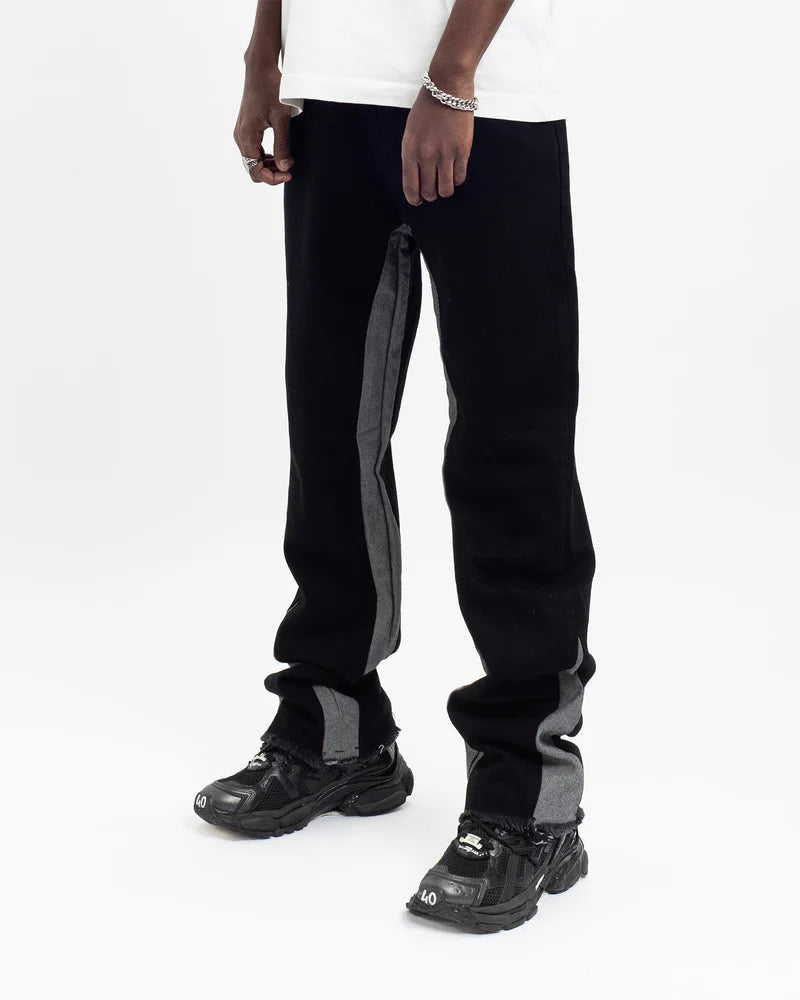 "black" ג'ינס אובר סייז שחור עם פס אפור