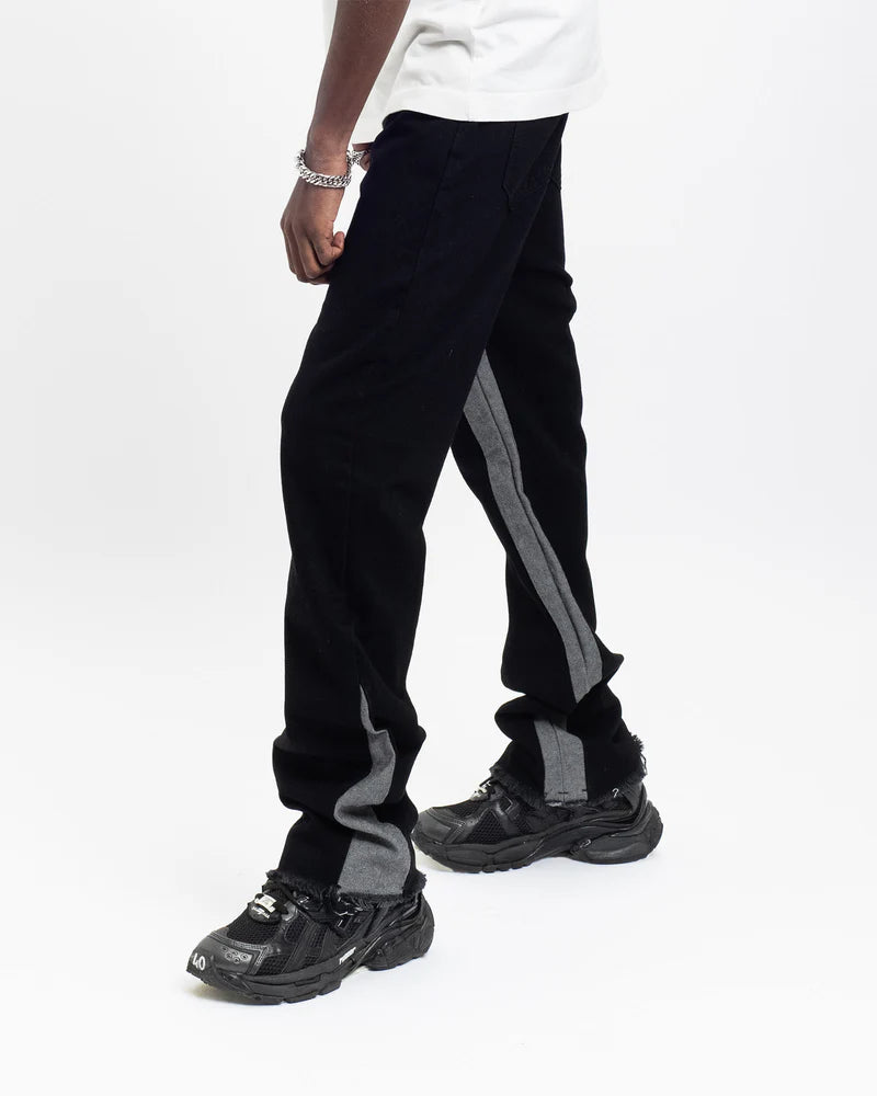 "black" ג'ינס אובר סייז שחור עם פס אפור