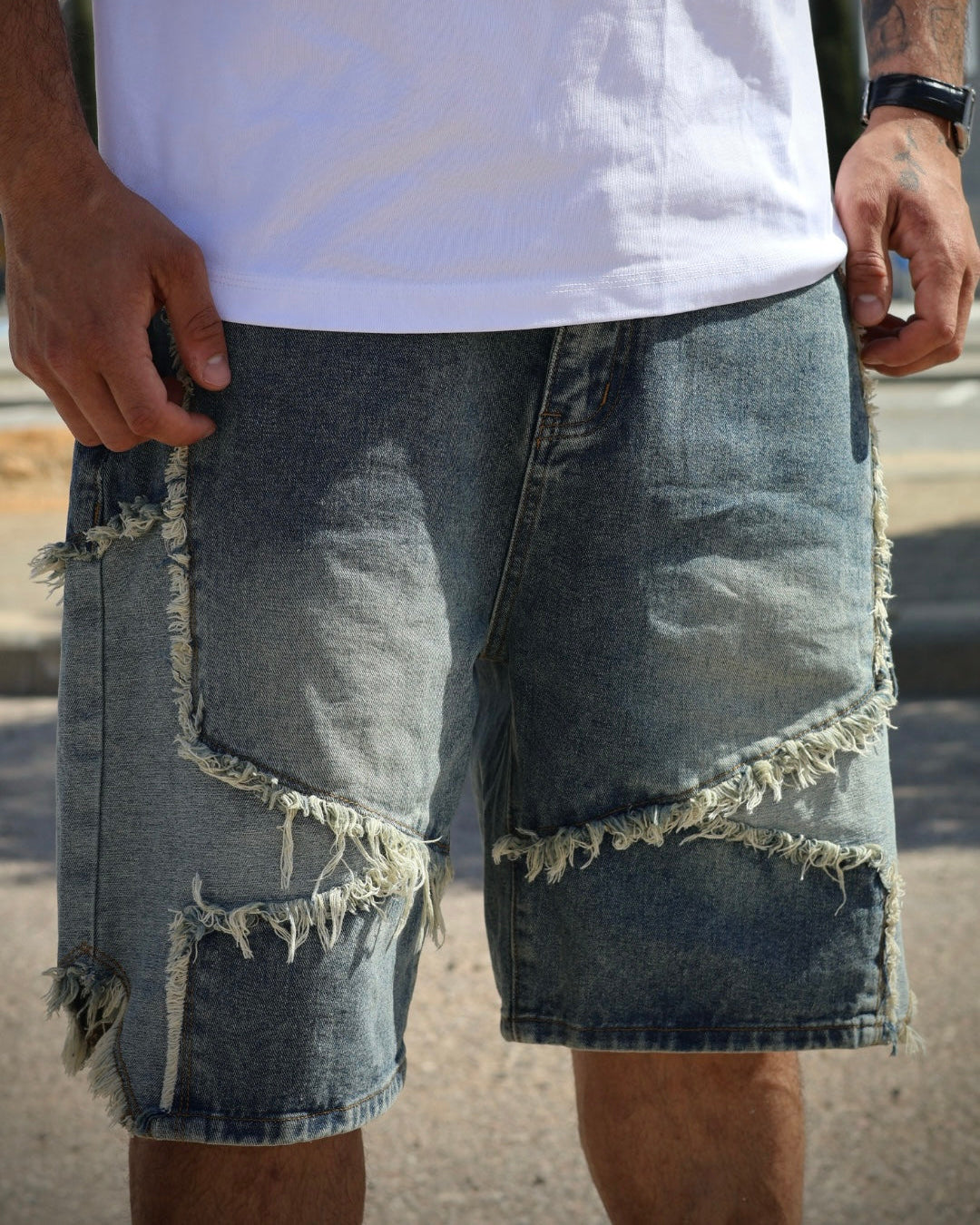 ג׳ינס אוברסייז קצר עם הדפס כוכב גדול ״star״