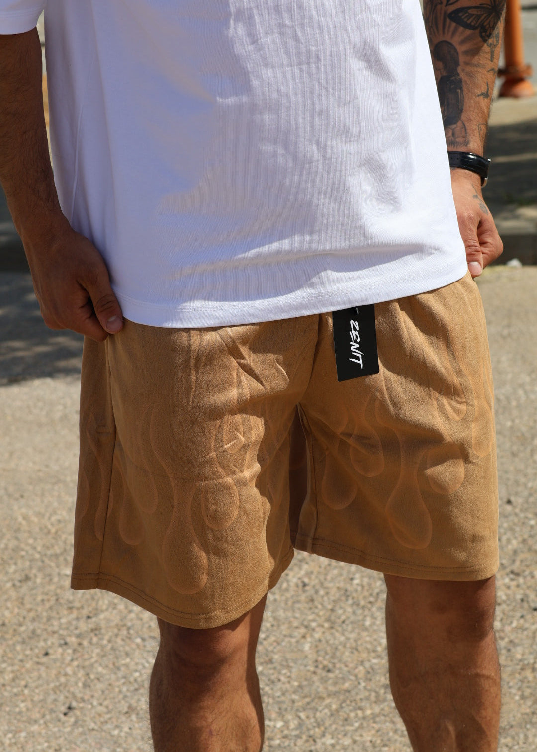 מכנס קצר הדפס אש שמנת ״fire״