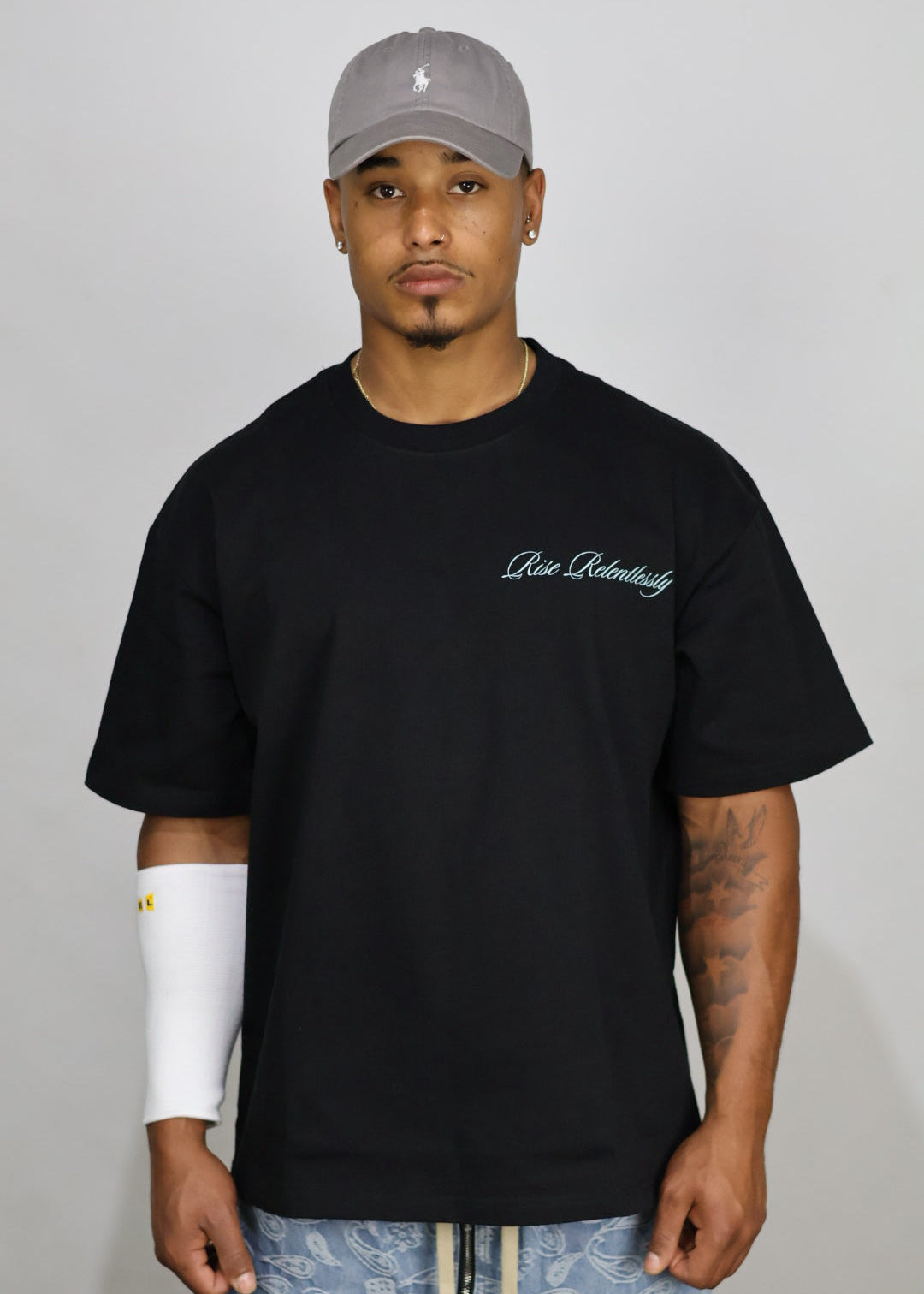 חולצת אובר סייז לוגו כחול ״blue״