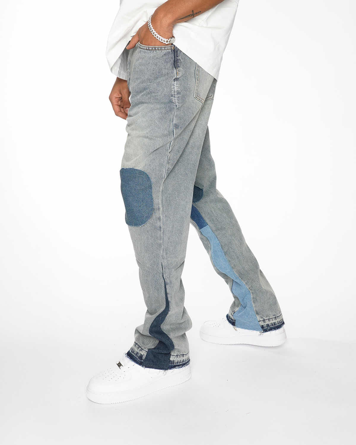 ”blue” ג'ינס אוברסייז כחול בהיר עם נקודות