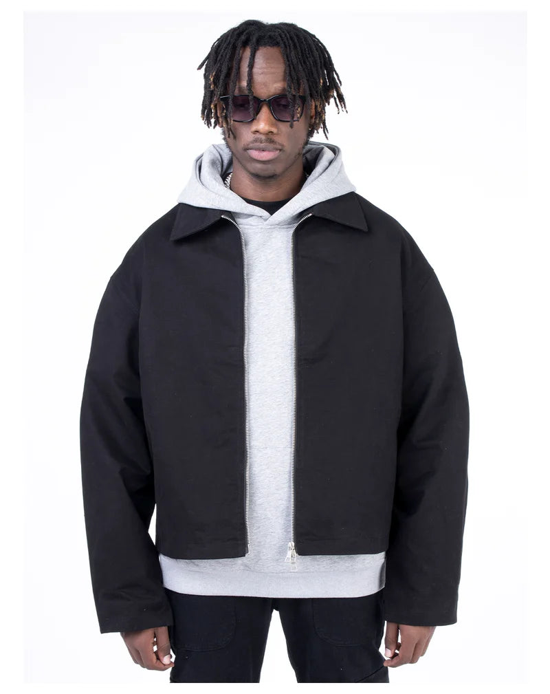 "black" ג’קט בומבר שחור עם צווארון