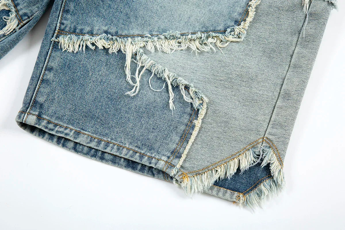 ג׳ינס אוברסייז קצר עם הדפס כוכב גדול ״star״