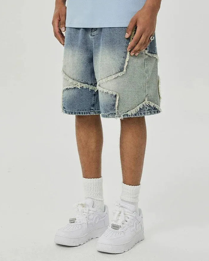 ג׳ינס אוברסייז קצר עם הדפס כוכב גדול ״star״