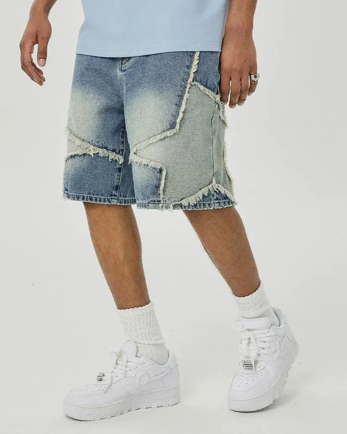 ג׳ינס אוברסייז קצר עם הדפס כוכב גדול ״star״