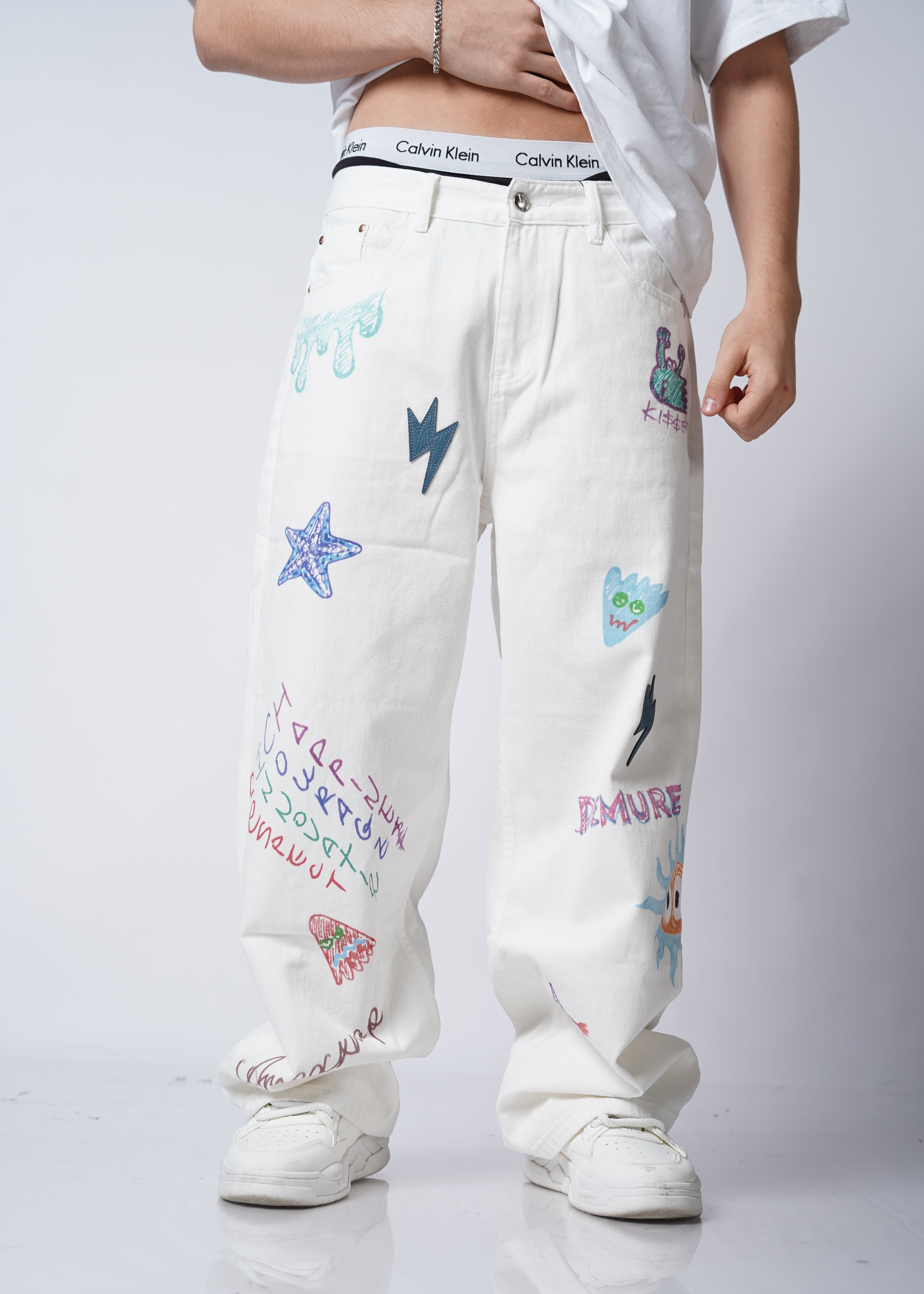 ג׳ינס ציורים לבן ״ painting״